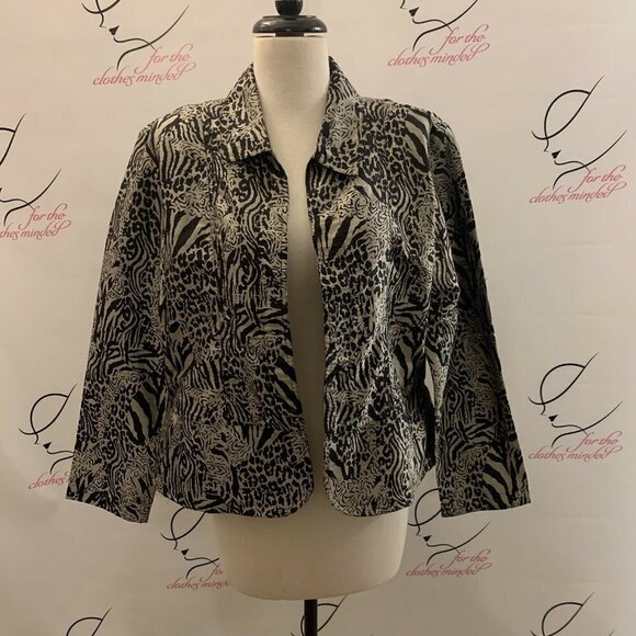 CHICO'S. Size 2 (M). Open Front Cardigan. Silk Metallic Gold and Black. B24 - Picture 1 of 5